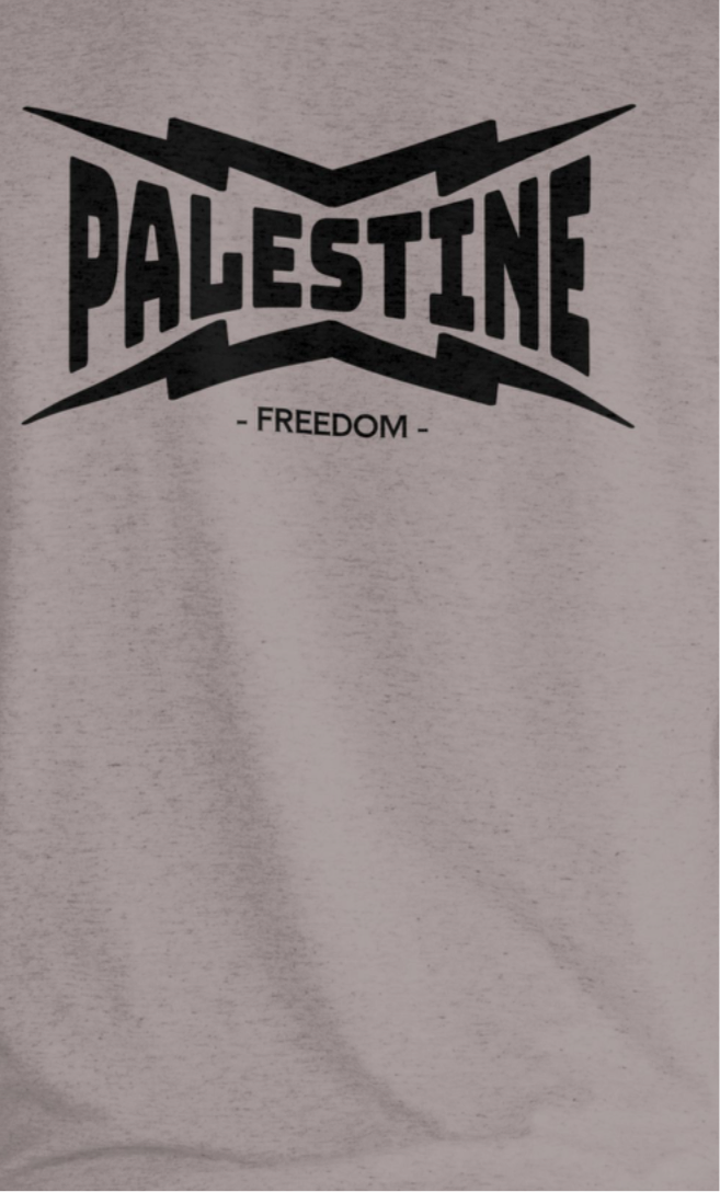 Palestine- power statement tee in graphite heather with black text