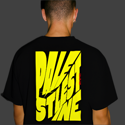 Palestine tee in black with yellow bold text