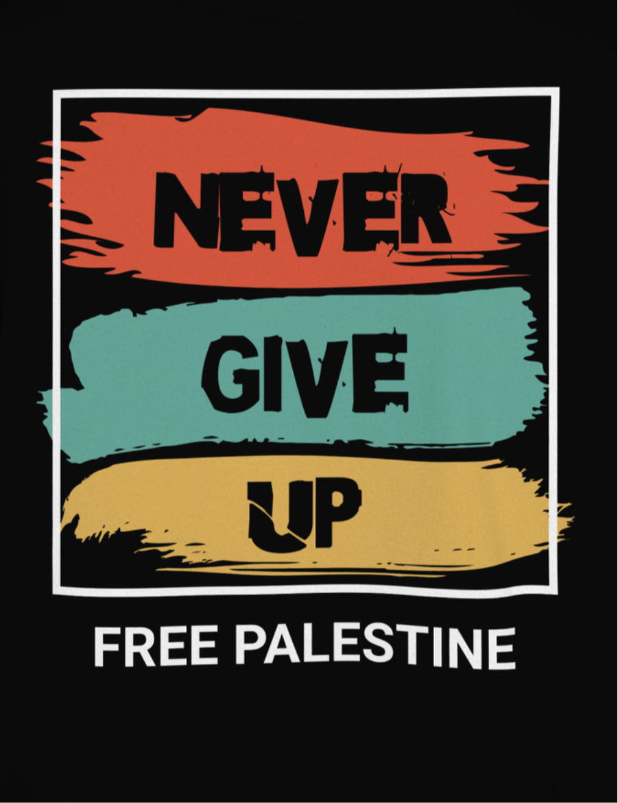 Free Palestine- Never give up tee in black