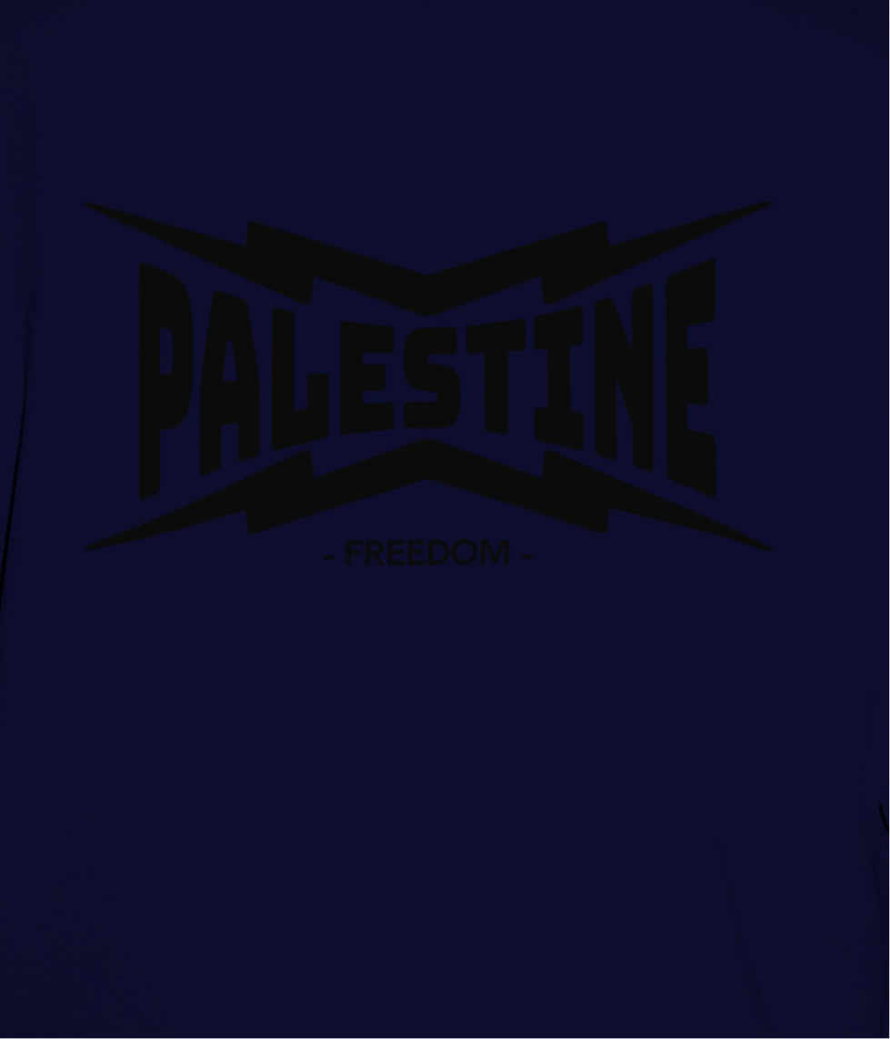 Palestine- power statement tee in navy with black text
