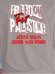 Freedom for Palestine tee in graphite heather with white and red text