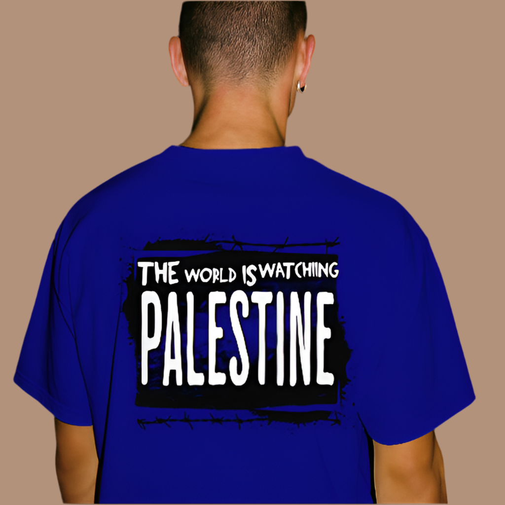Eyes on Gaza - Statement Graphic tee in royal blue