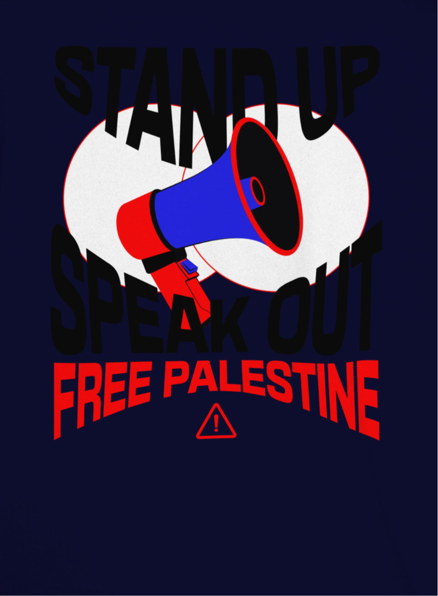 Free Palestine- speak out- statement tee in navy