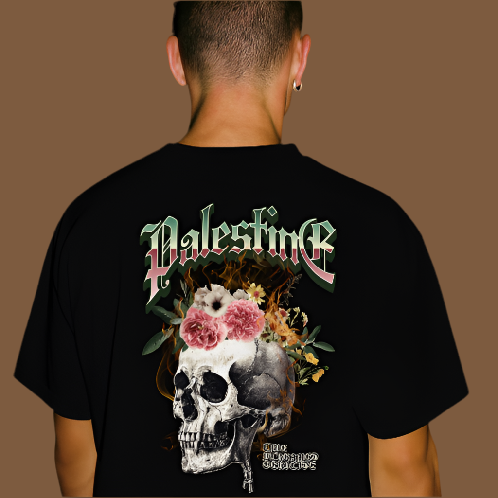 Skull Bloom – Free Palestine Tee in black