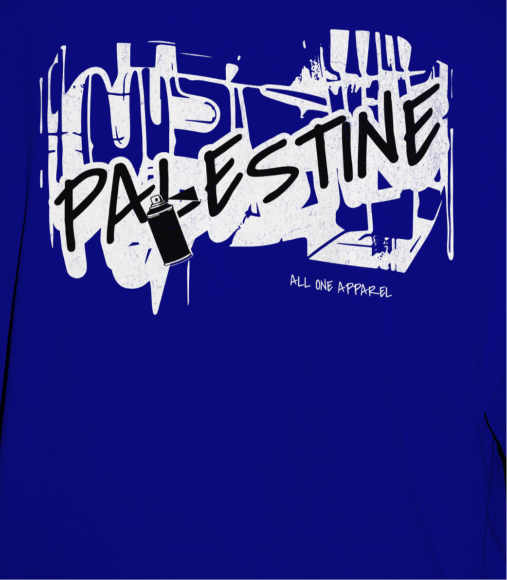 3D Bold Palestine Statement T-shirt-  Royal blue ( Black and white graphic)