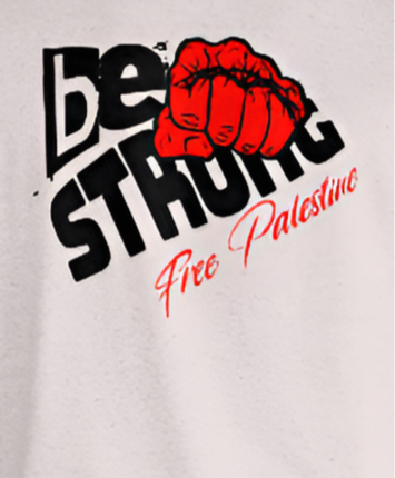Free Palestine tee shirt in grey - with be strong graphic design