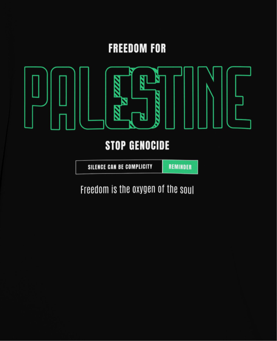 Freedom for Palestine men’s graphic T-shirt in black