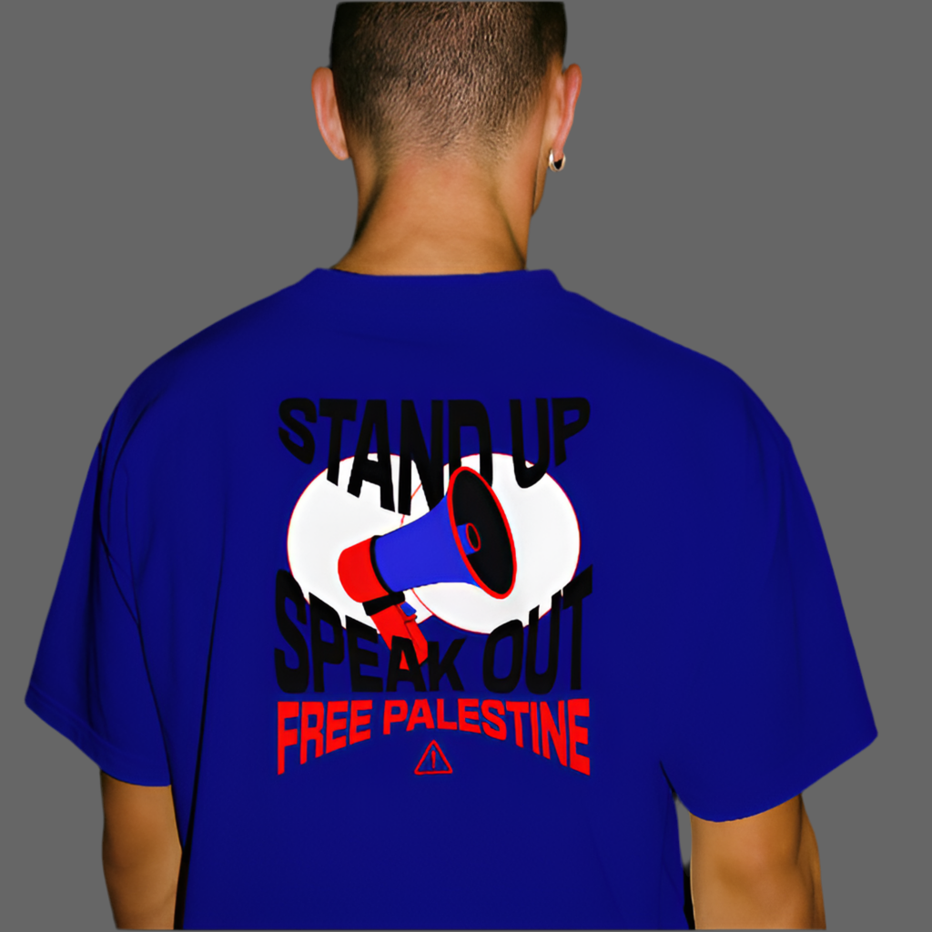 Free Palestine- speak out- statement tee in royal blue