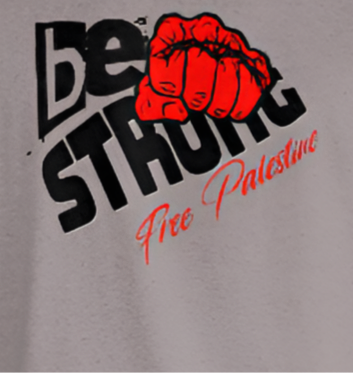 Free Palestine tee shirt in heather grey - with be strong graphic design