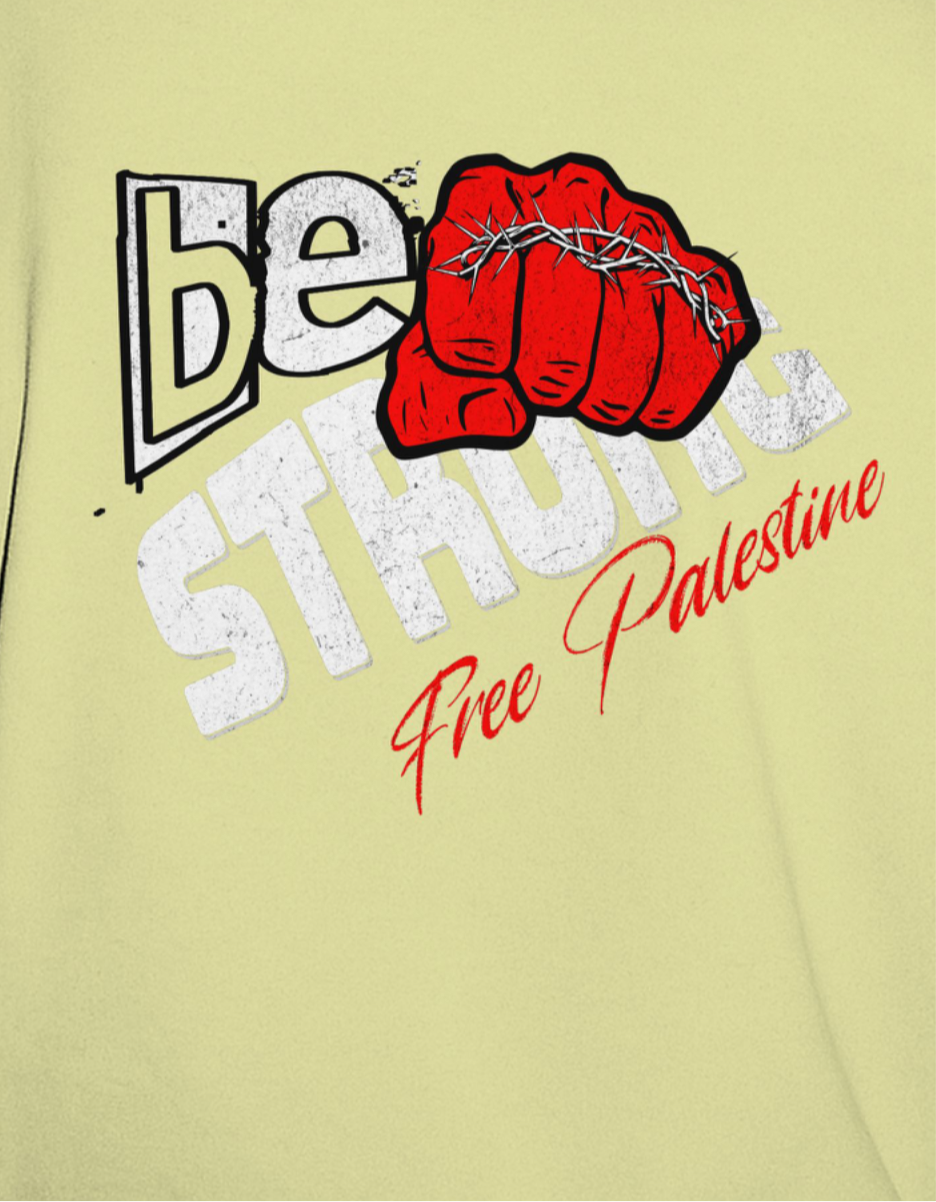 Free Palestine tee shirt in off white- with red and white graphic design