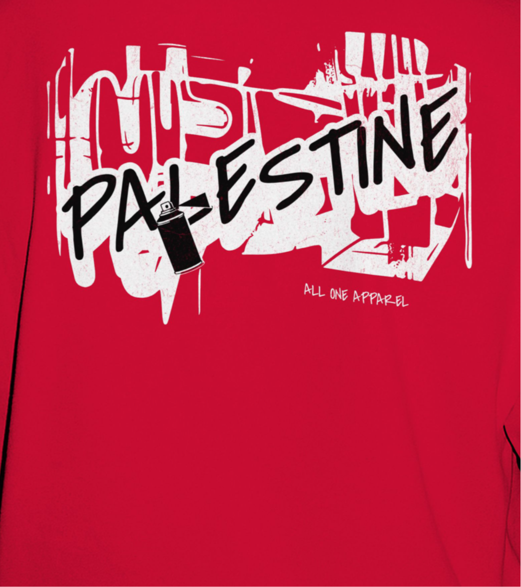 3D Bold Palestine Statement T-shirt- Red ( Black and White graphic)