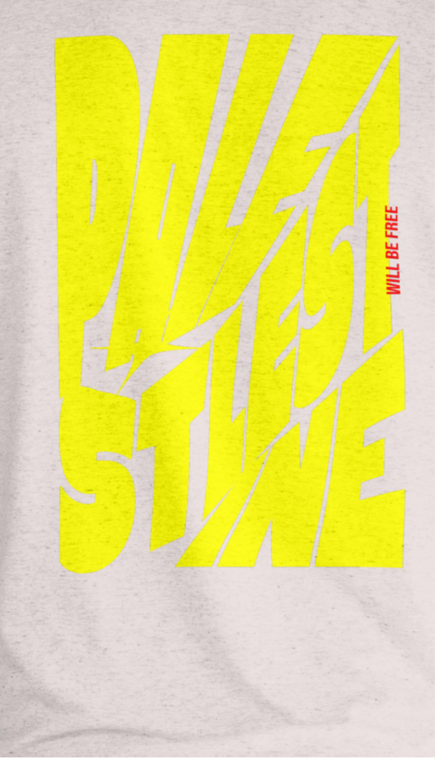 Palestine tee in sport grey with yellow bold text