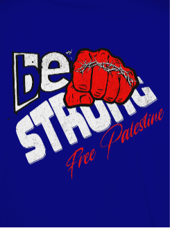 Free Palestine tee shirt in royal blue- with be strong graphic design