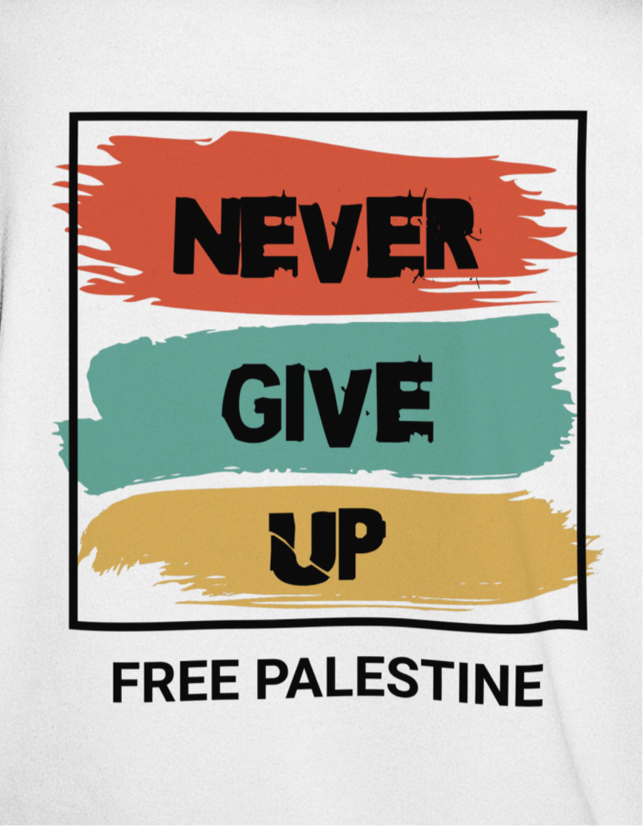 Free Palestine- Never give up tee shirt in white