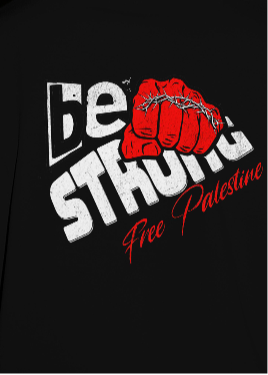 Free Palestine tee shirt in black- with be strong graphic design