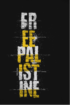Free Palestine Vertical statement Tee in black, with white and yellow design