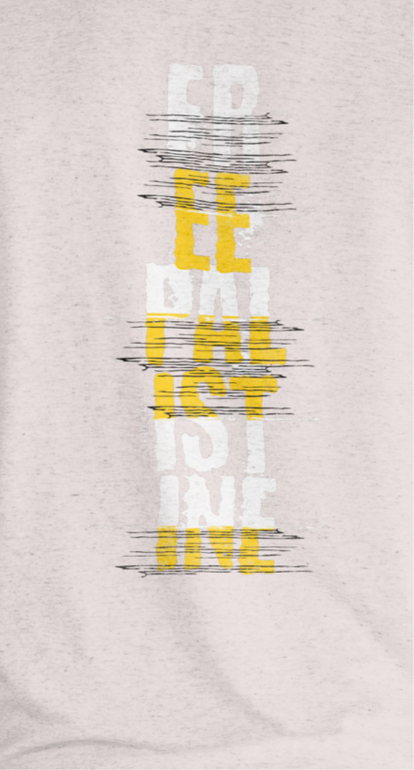 Free Palestine- vertical statement tee in grey, with white and yellow design