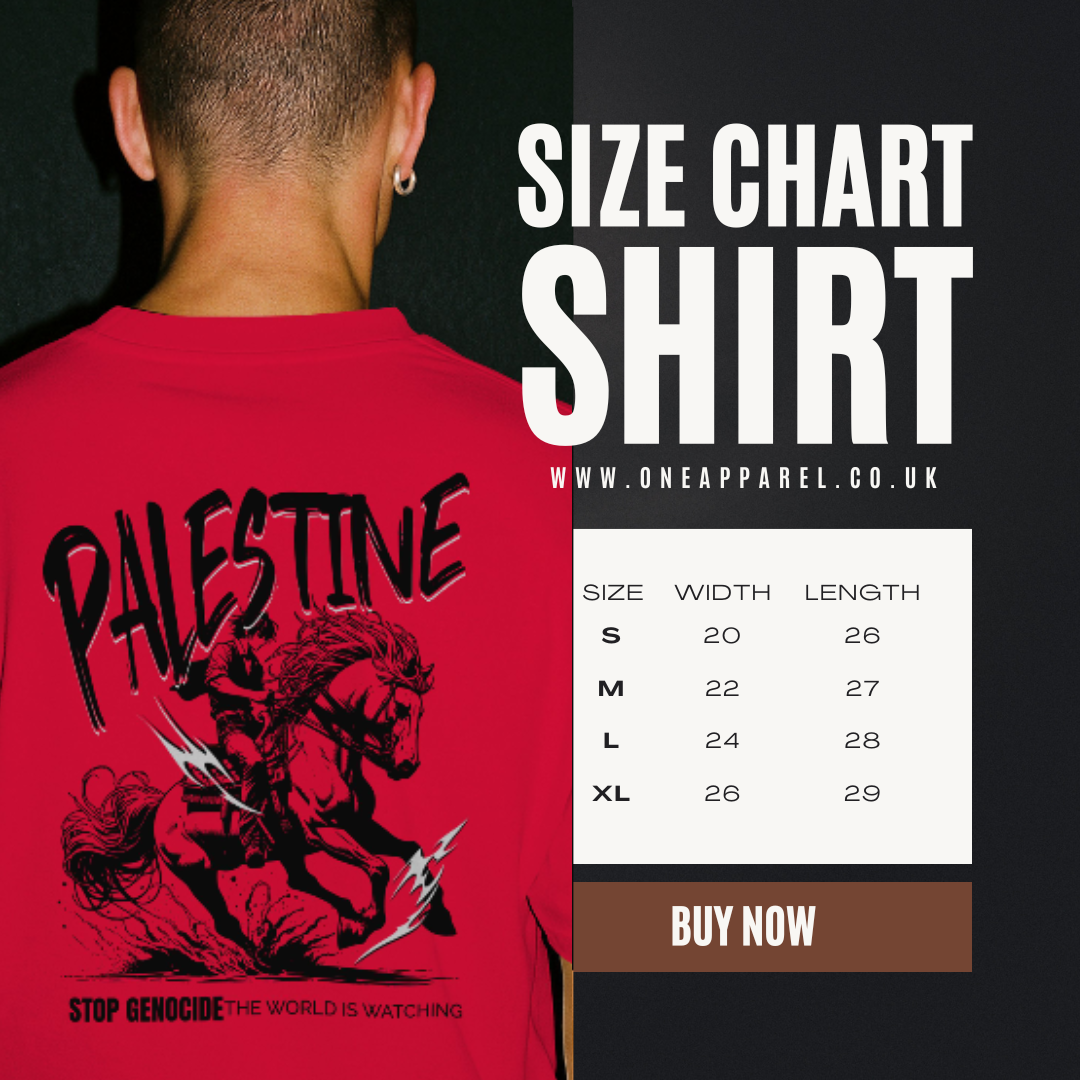 Free Palestine tee in red- with black horse graphic design
