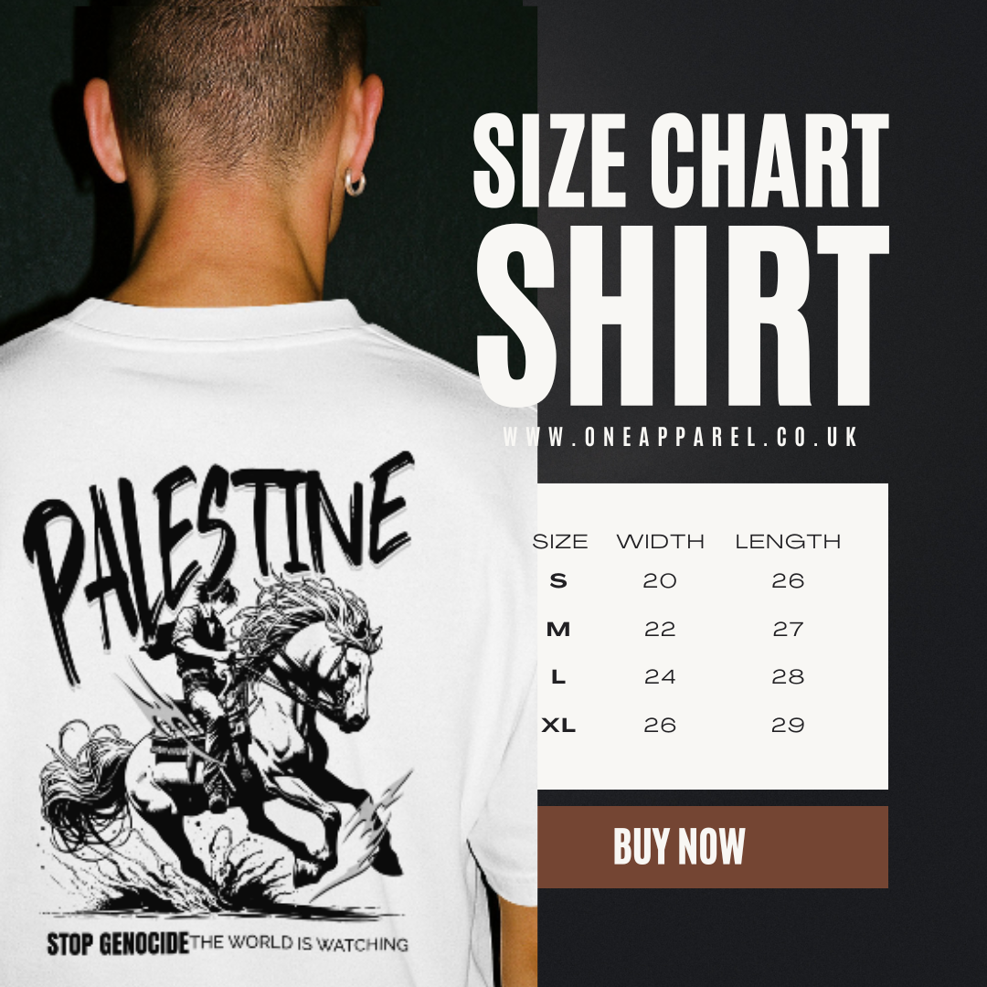 Free Palestine tee in white-  with black horse graphic design