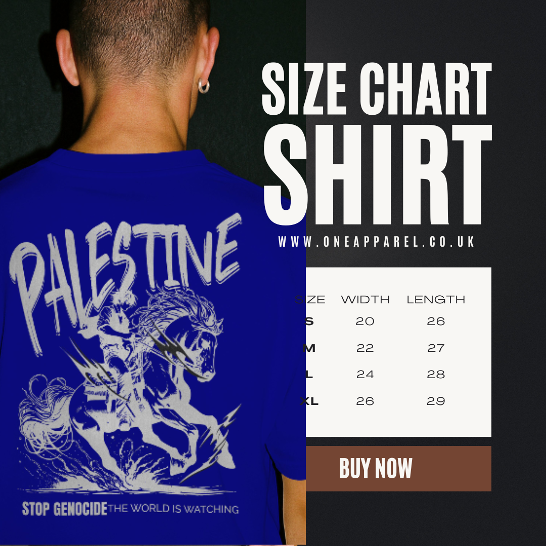 Free Palestine tee in royal blue- with silver horse graphic design