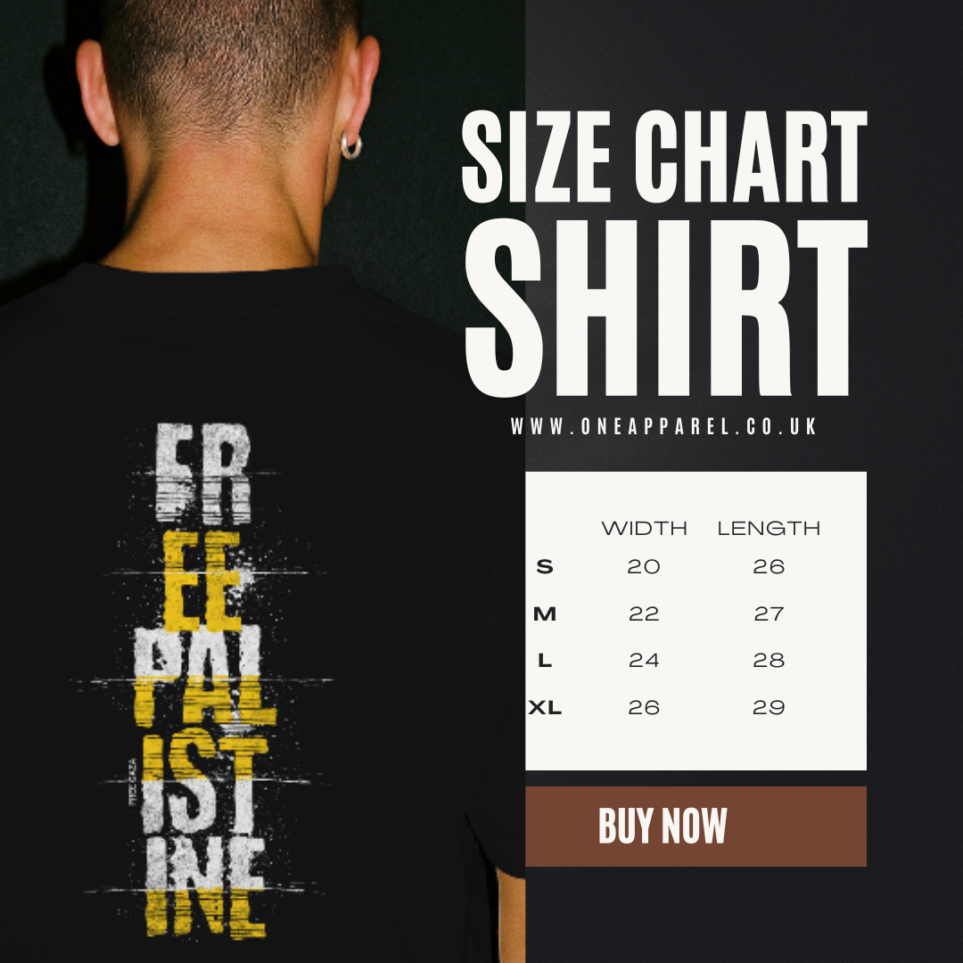 Free Palestine Vertical statement Tee in black, with white and yellow design