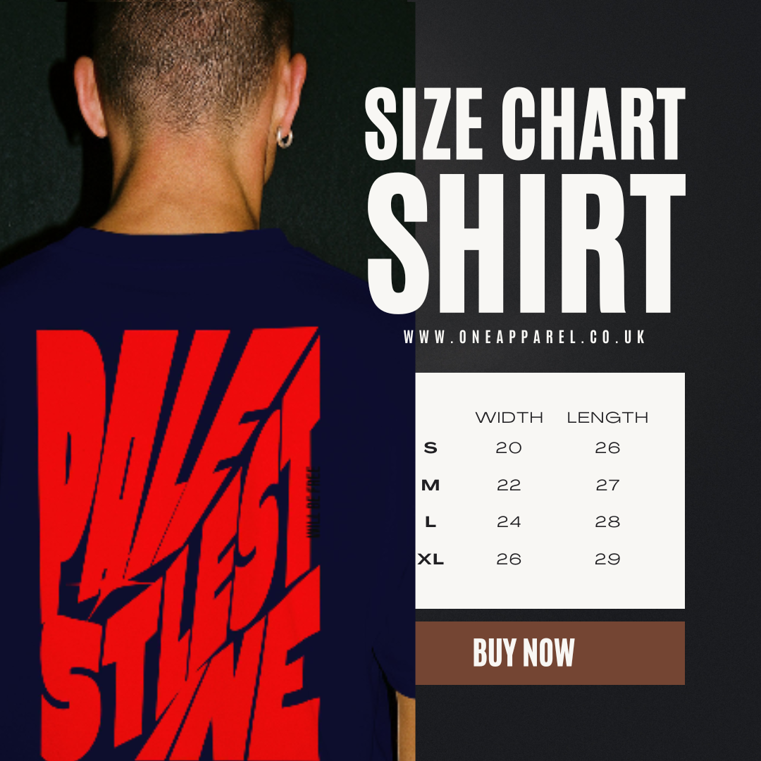 Palestine tee in navy with red bold text