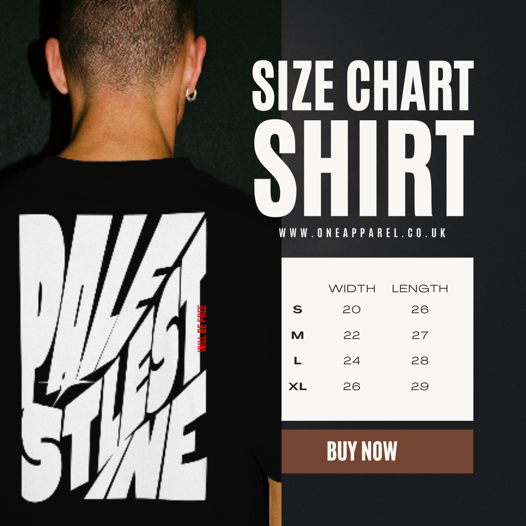 Palestine tee in black with white bold text