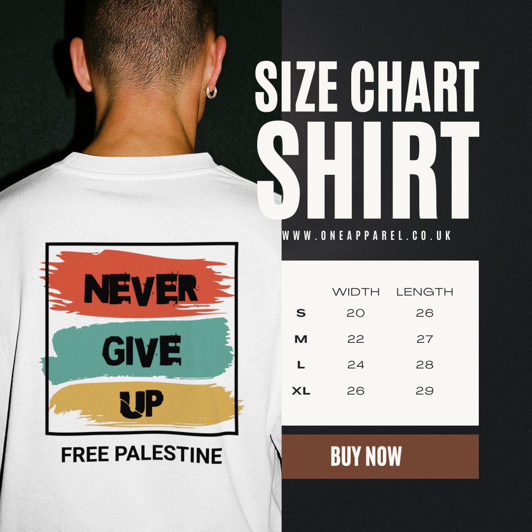 Free Palestine- Never give up tee shirt in white