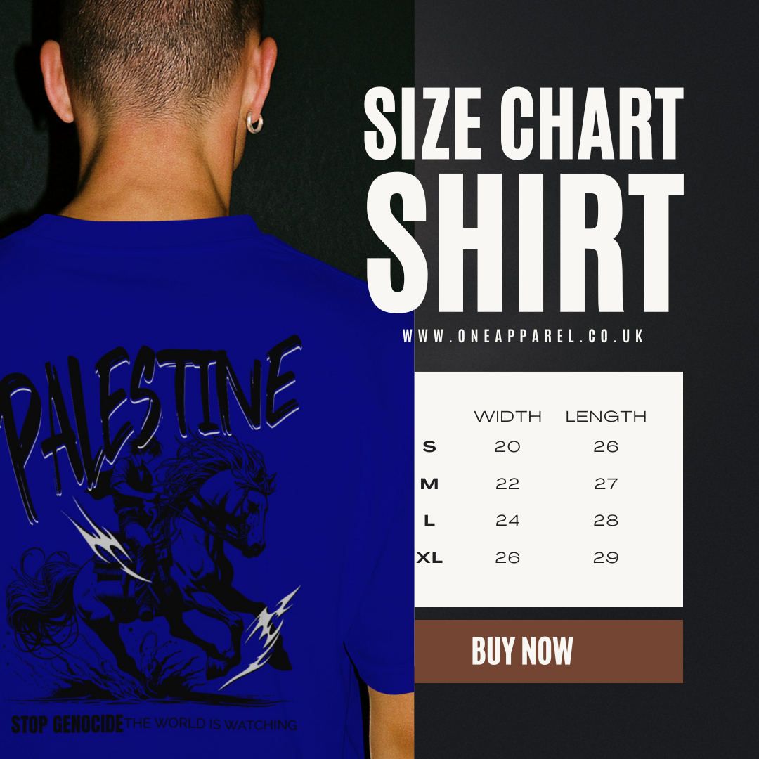 Free Palestine tee in royal blue-with black horse graphic design