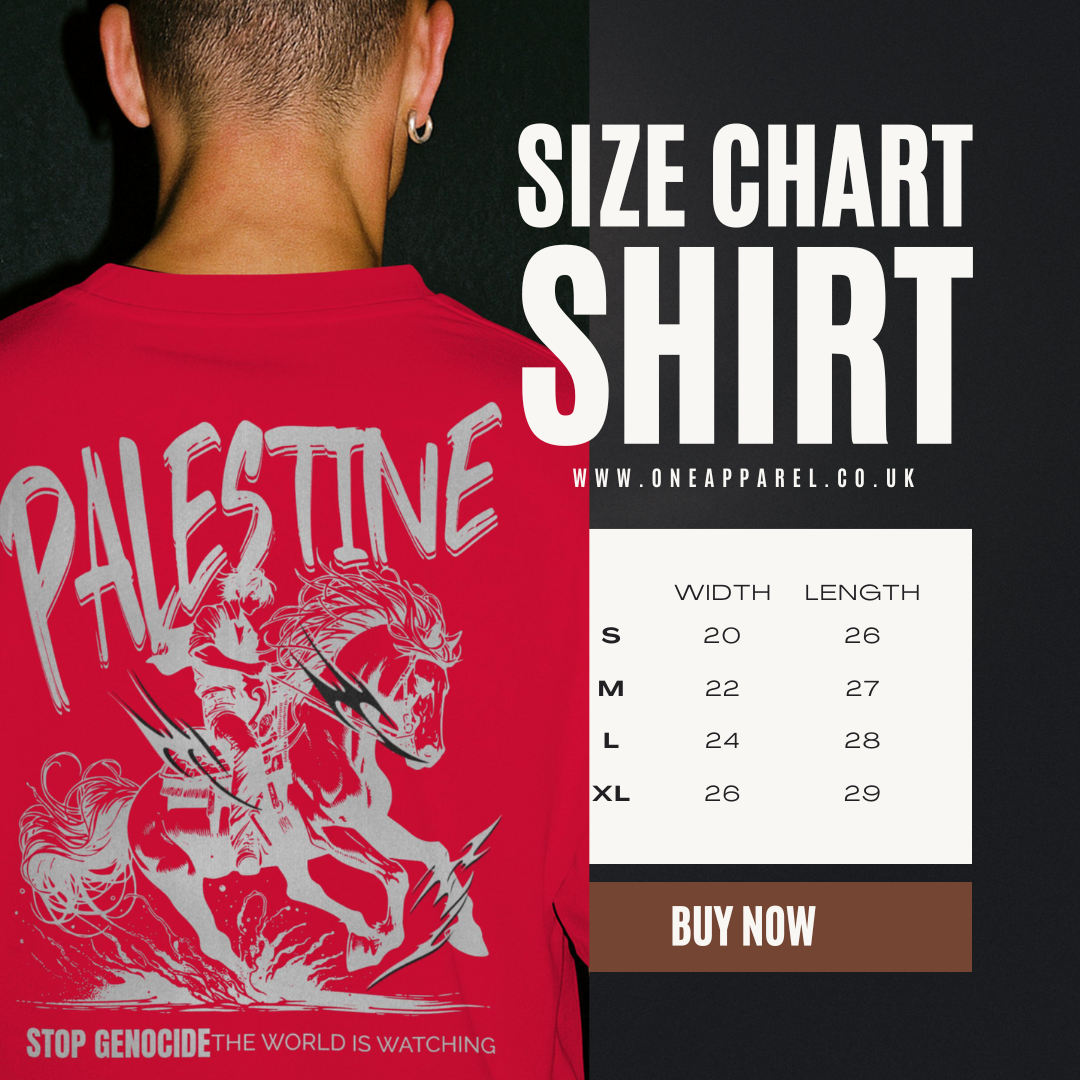 Free Palestine tee in red -with silver horse graphic design