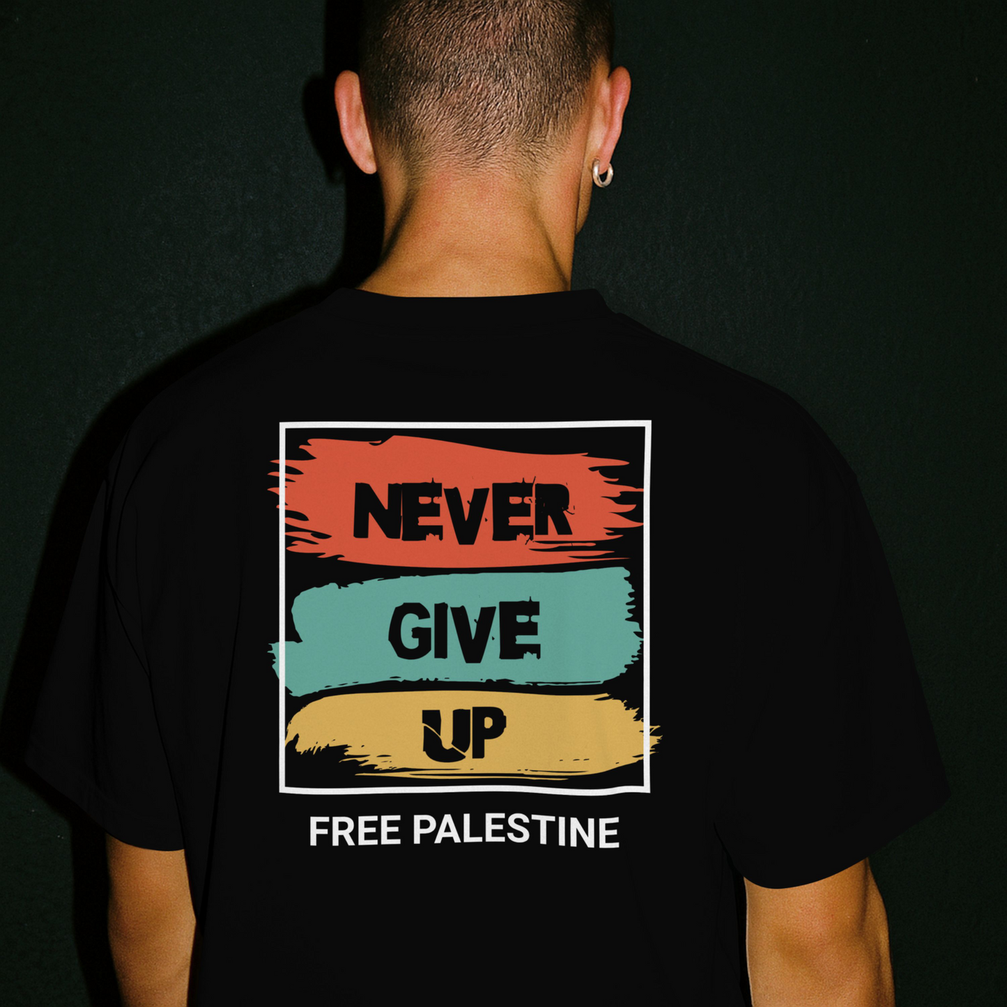 Free Palestine- Never give up tee in black