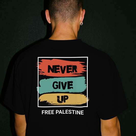 Free Palestine- Never give up tee in black