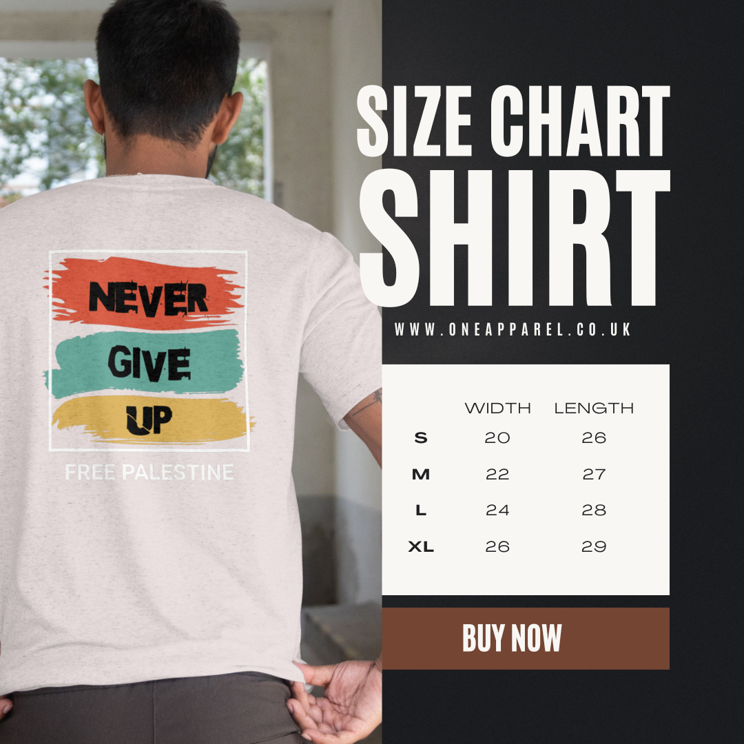 Free Palestine- Never give up tee in grey (White border design)