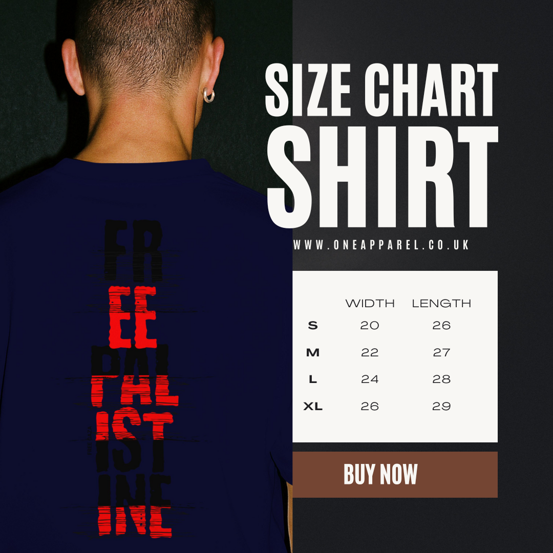 Free Palestine- vertical statement tee in navy with black and red design