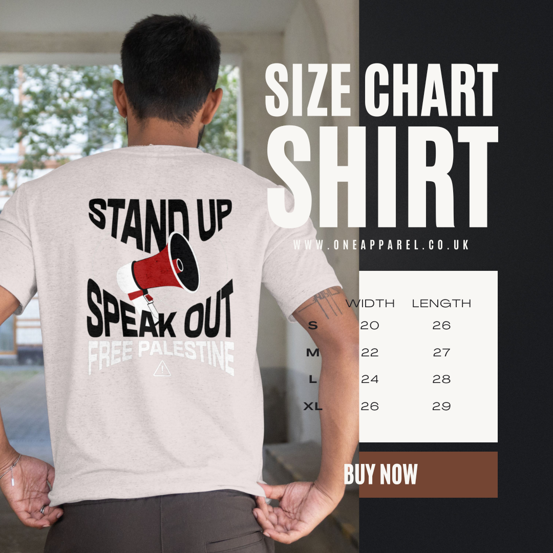 Free Palestine- speak out - statement tee in grey with black and white text