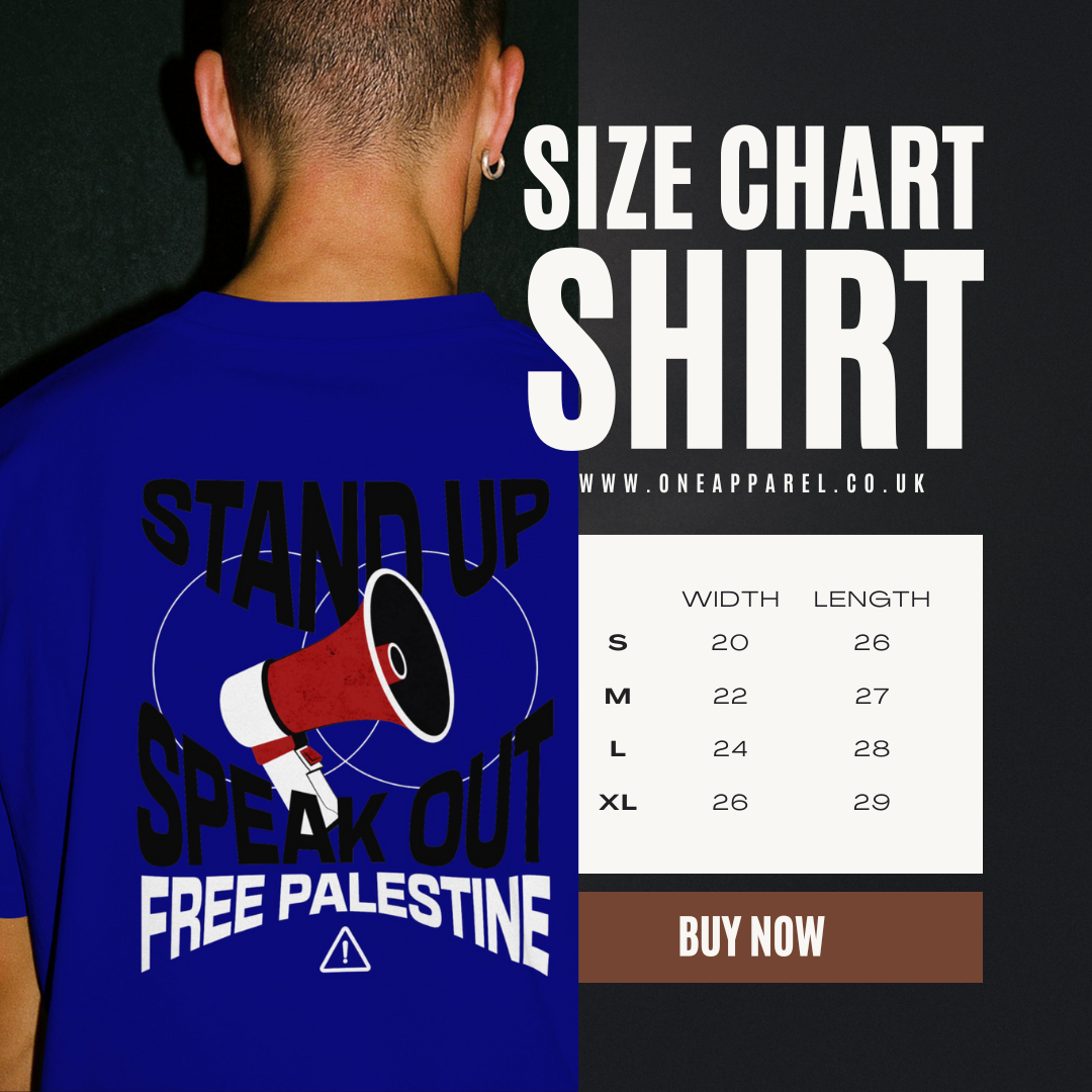 Free Palestine- speak out- statement tee in royal blue with black and white text
