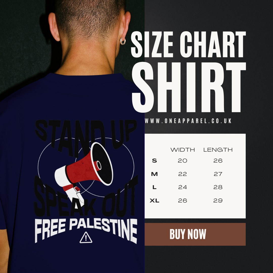Free Palestine- speak out - statement tee in navy with black and white text