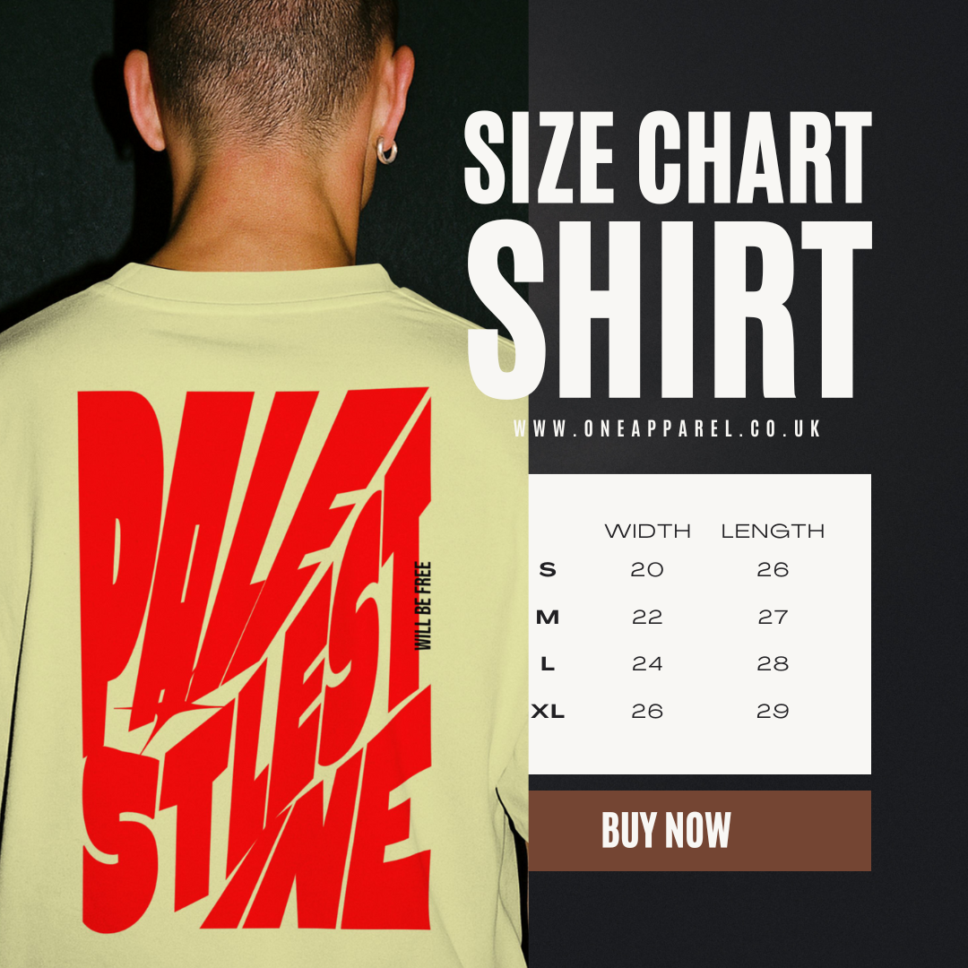 Palestine tee in off white with red bold text