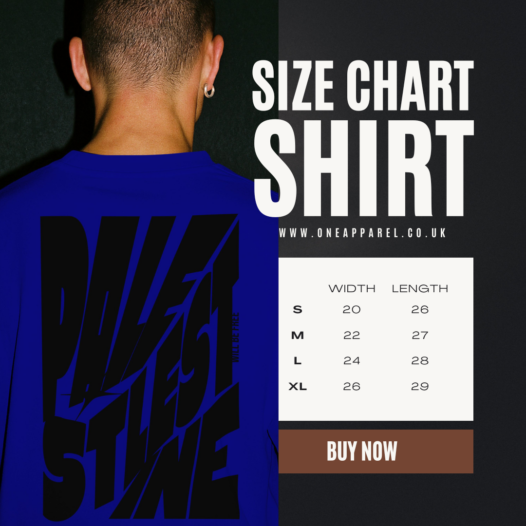 Palestine tee in royal blue with black bold text