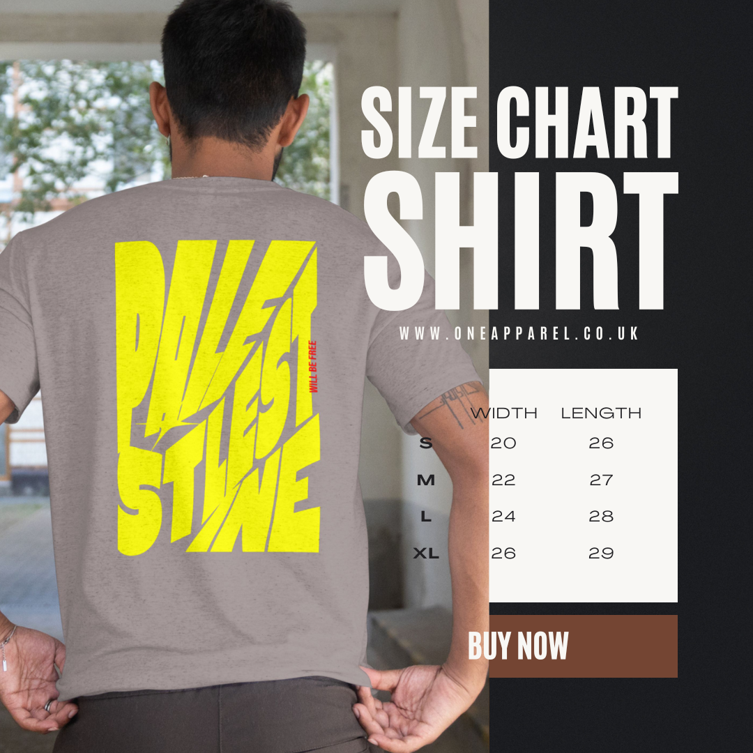 Palestine tee in graphite heather with yellow bold text