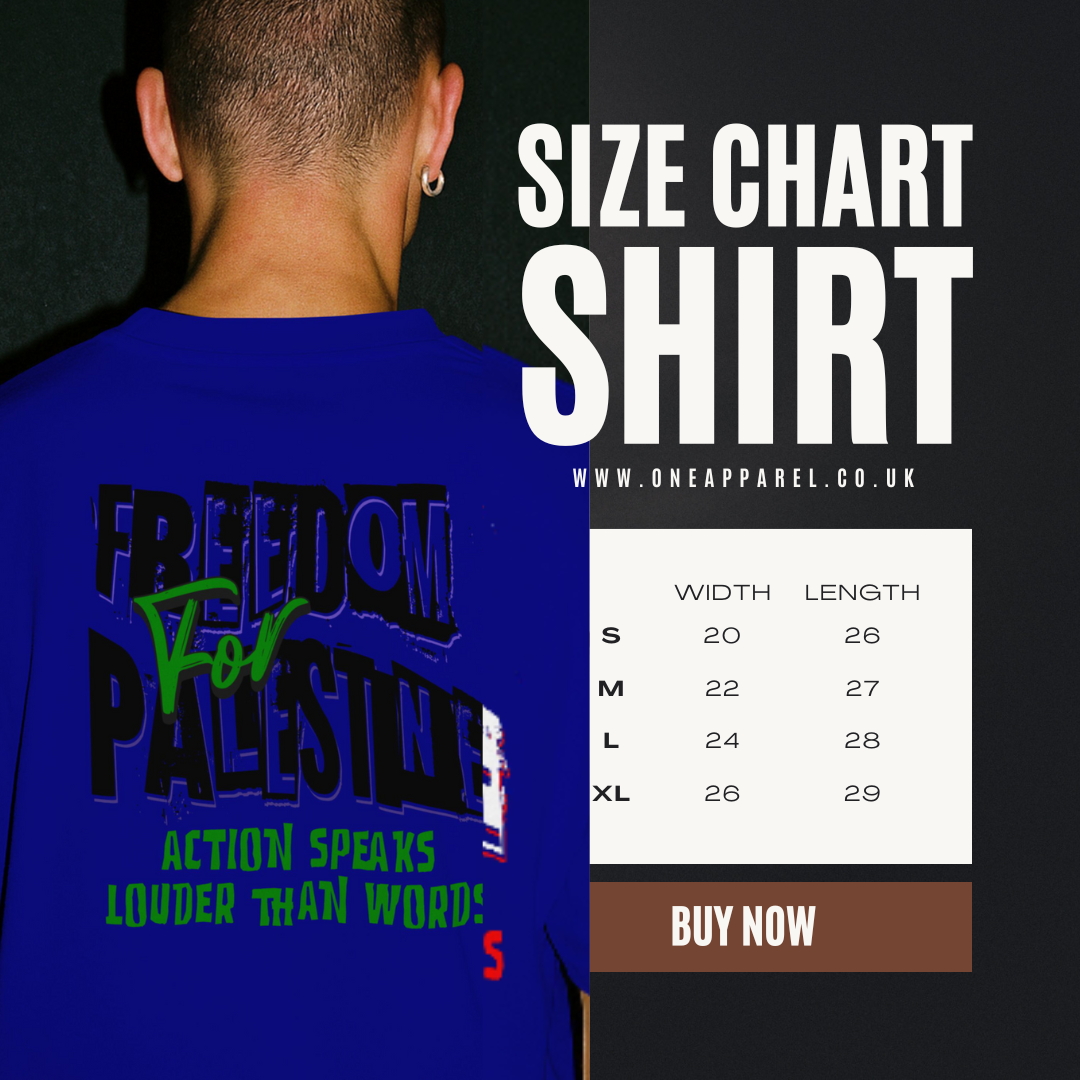 Freedom for Palestine tee in royal blue with black and green text
