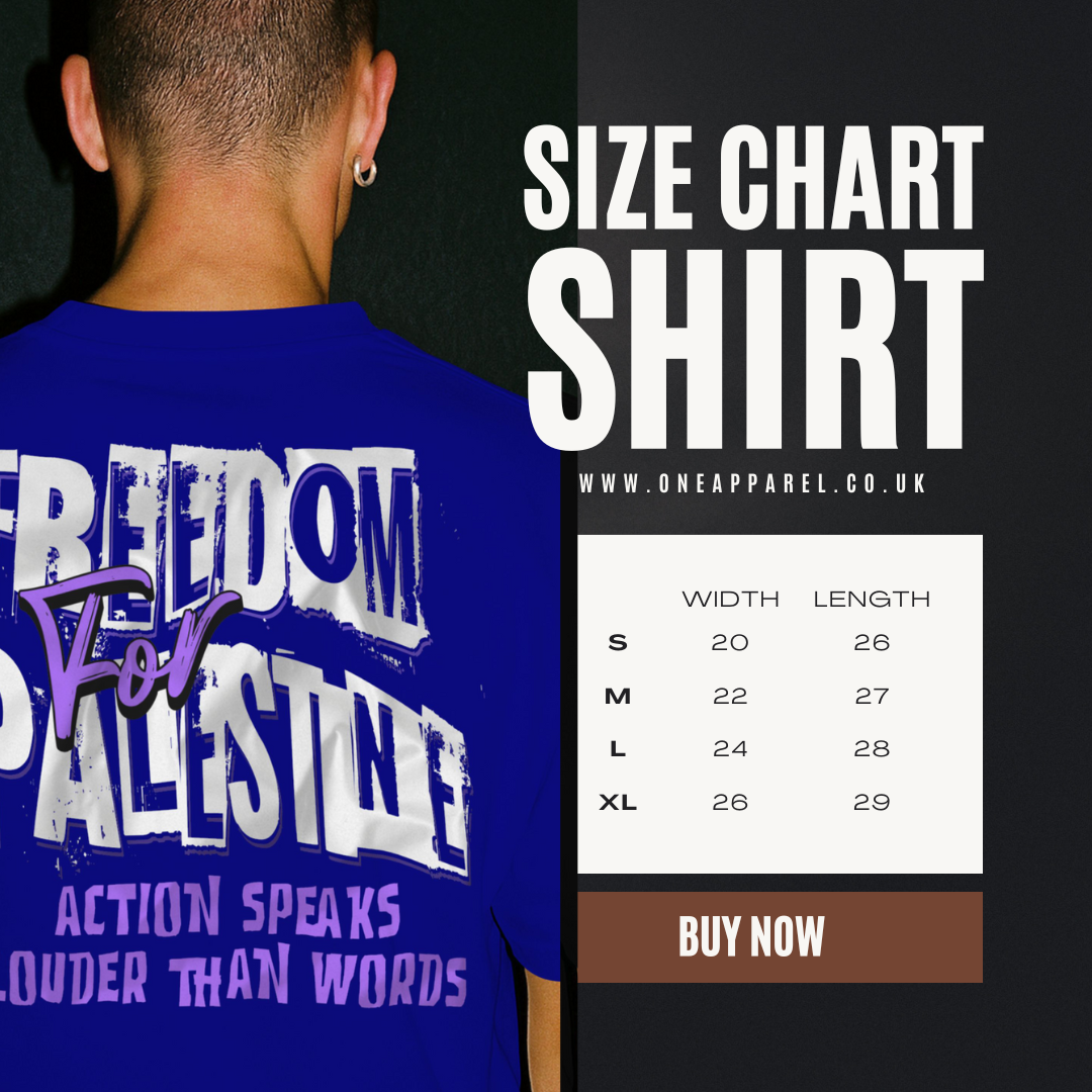 Freedom for Palestine tee in royal blue with white and purple text