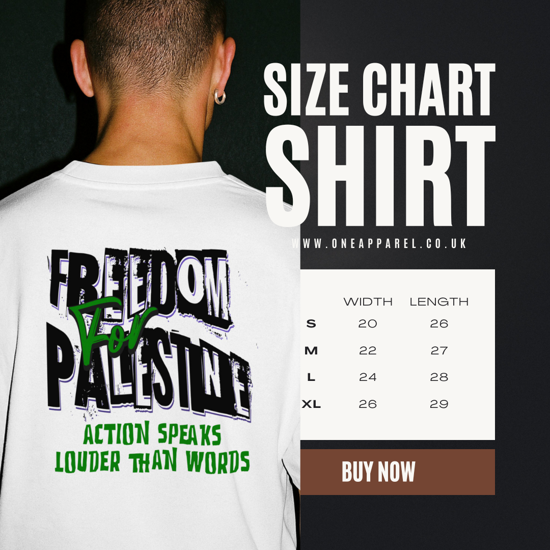Freedom for Palestine tee in white with black and green text