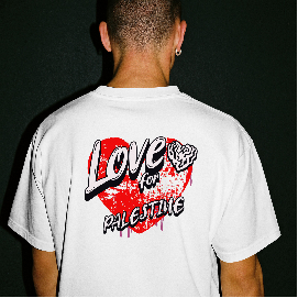 Love for Palestine T-shirt- white with red heart