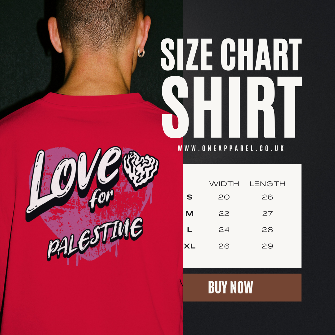 Love for Palestine T-shirt - Red with purple heart