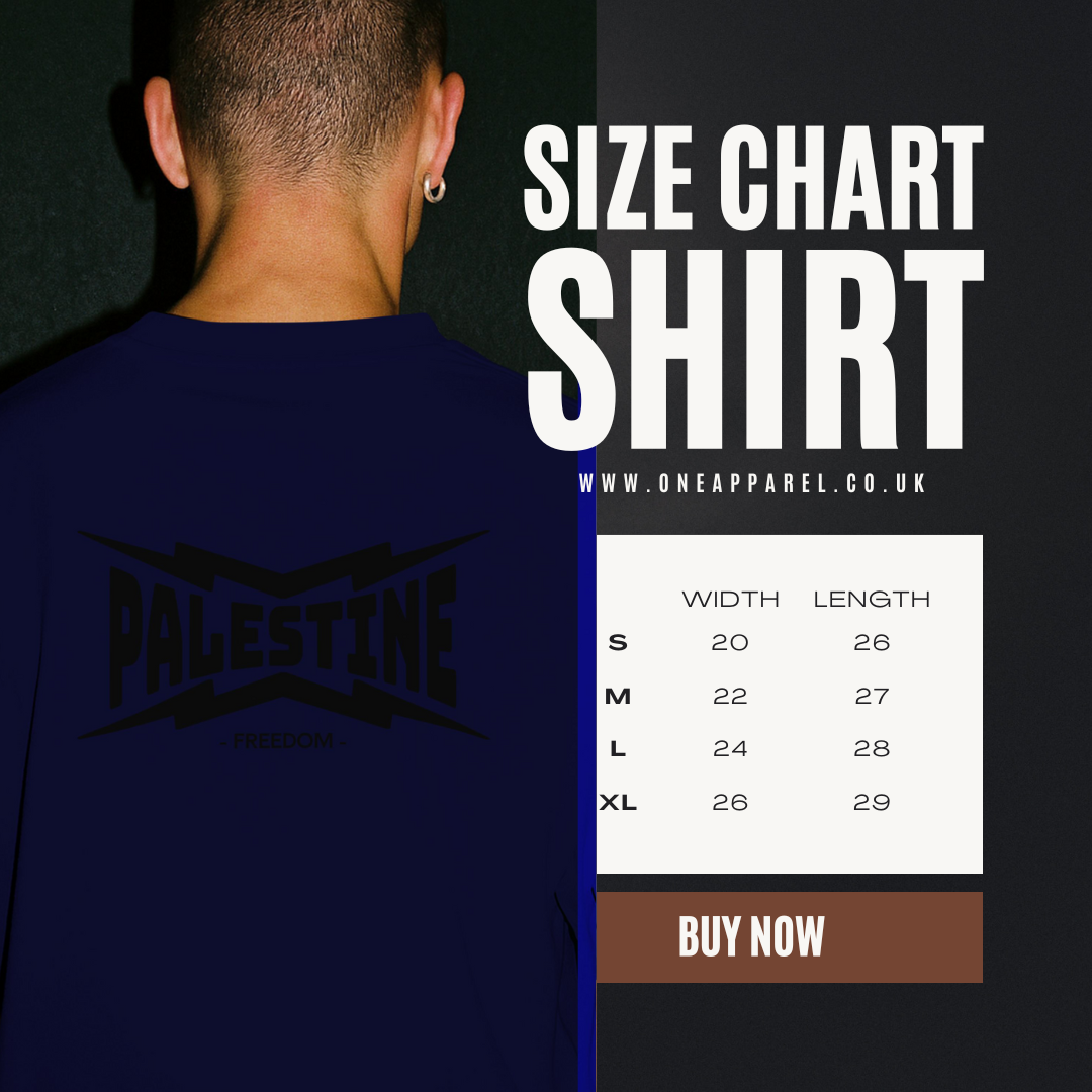 Palestine- power statement tee in navy with black text