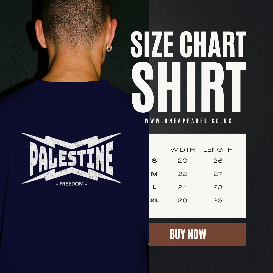 Palestine- power statement tee in navy with white text