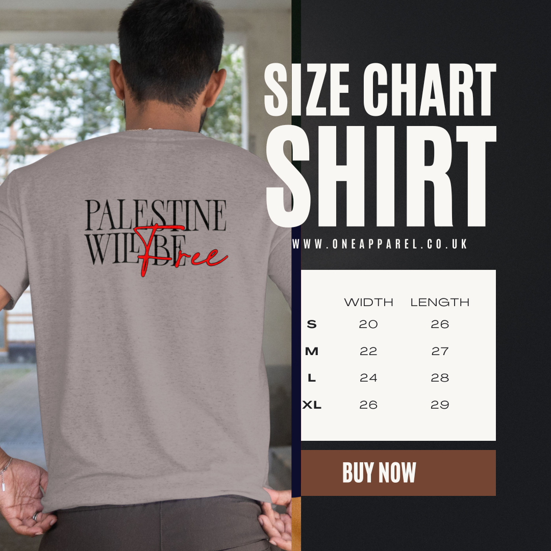 Stand for justice- Palestine will be free T-shirt- Graphite Heather ( Black and red text)