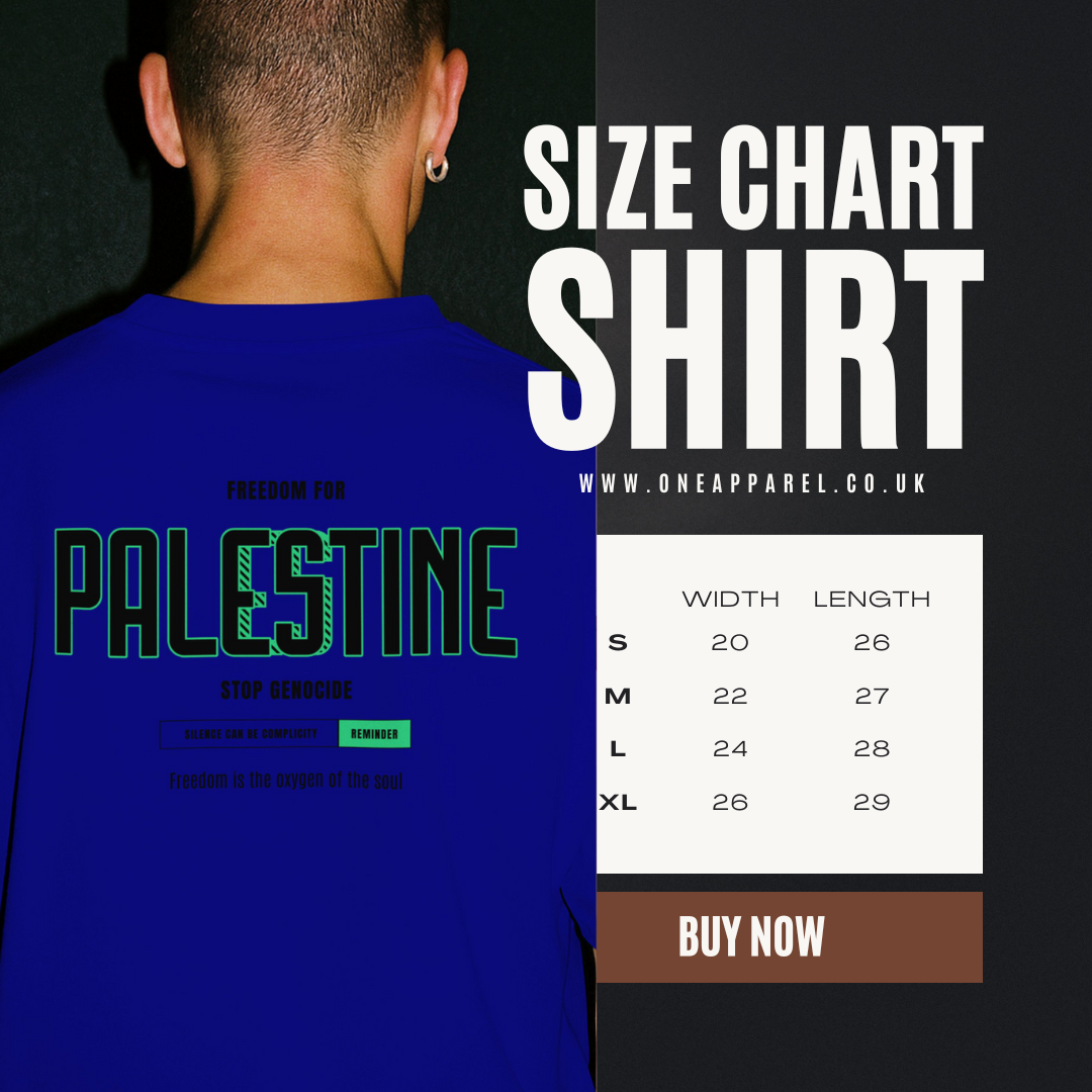 Freedom for Palestine graphic T-shirt in royal blue with black and green text