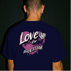 Love for Palestine T-shirt - Navy with purple heart
